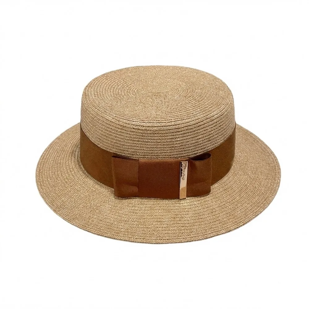 British Style Satin Bow Ladies Sun Hat Sun Protection Wide Brim Straw Hat Elegant Sun Protection Hat Sun Protection