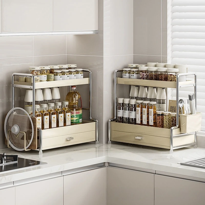 

Multi-Tier Kitchen Spice Rack Countertop Organizer for Oil Bottles Space-Saving Seasoning Shelf Modern Pantry Storage Solution