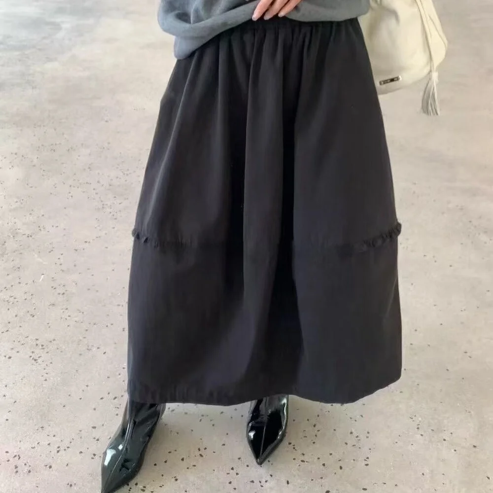 Gonna a mezzaluna unica con design coreano Sle Ruffle Gonna lunga Faion da donna di lunghezza f Alla moda Dolce impreziosito a vita media A-...