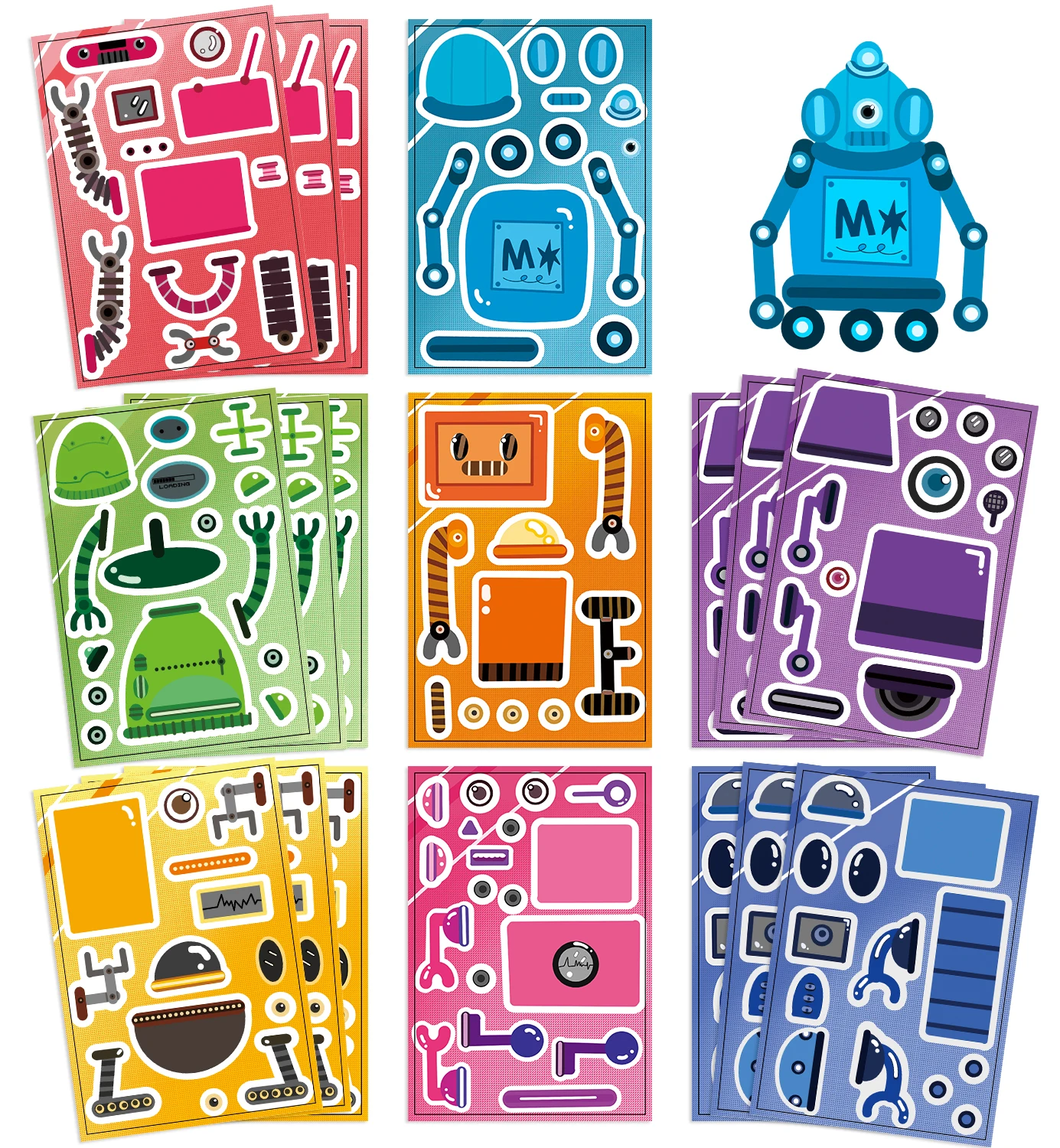 8/16/32pcs Make Your Own Robot Puzzle Sticker Make a Face DIY Creative Funny Educational Toys For Kids Reward Gift﻿