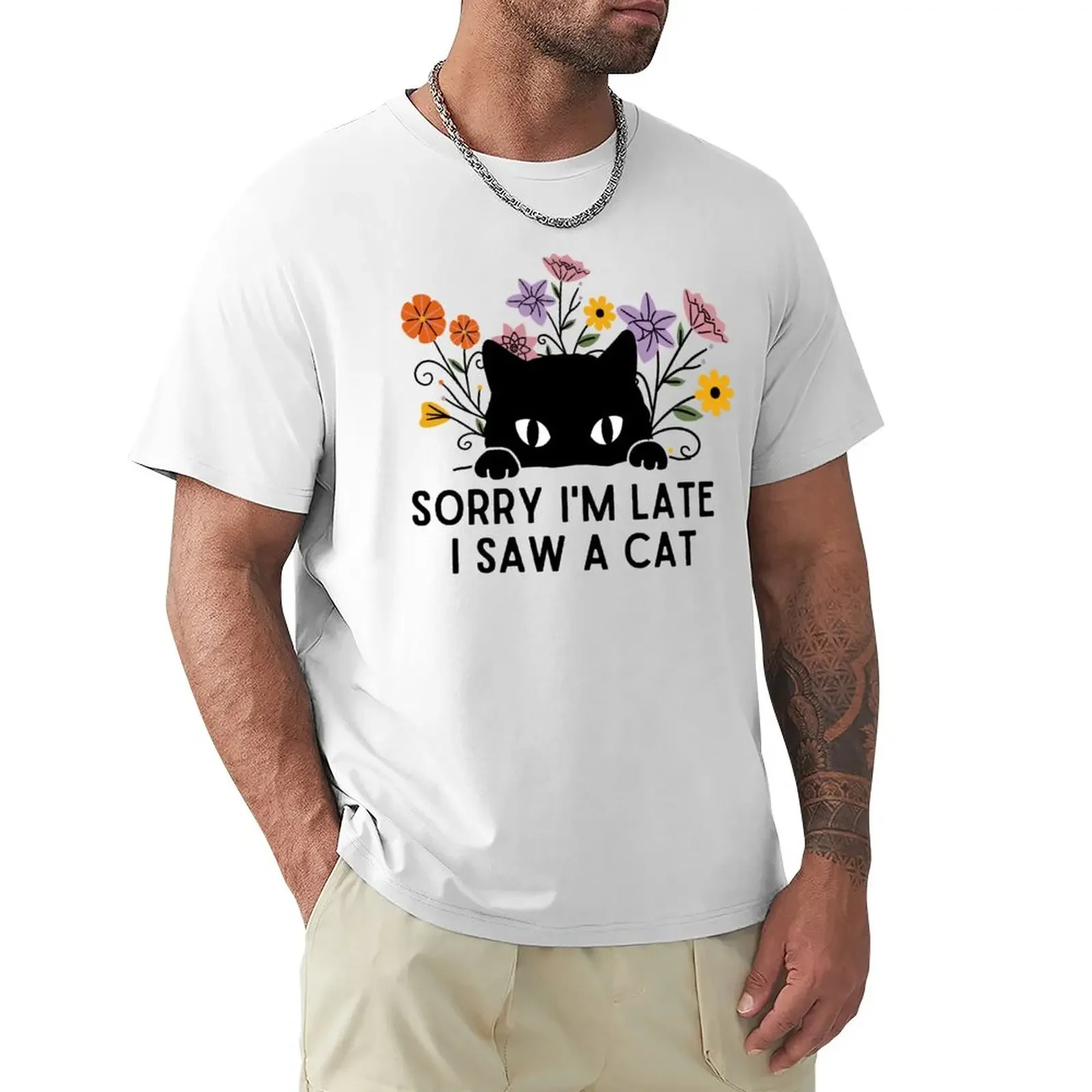 

Cute black cat Meow paw flowers Quote Phrase T-Shirt quick-drying Short sleeve tee sublime mens workout shirts