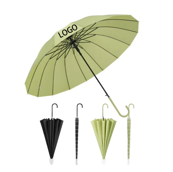 16-Rib Windproof Golf Long Umbrella with Waterproof Storage Sleeve, Oversized Straight Shaft Rain Umbrella for Outdoor & Busines