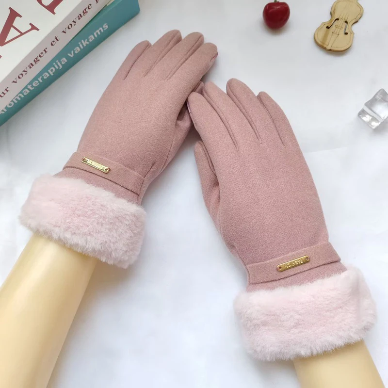 قفازات مريحة تعمل باللمس باللون البيج مع بطانة قطيفة - توفر حماية سميكة ودافئة للشتاء للترفيه في الهواء الطلق #4