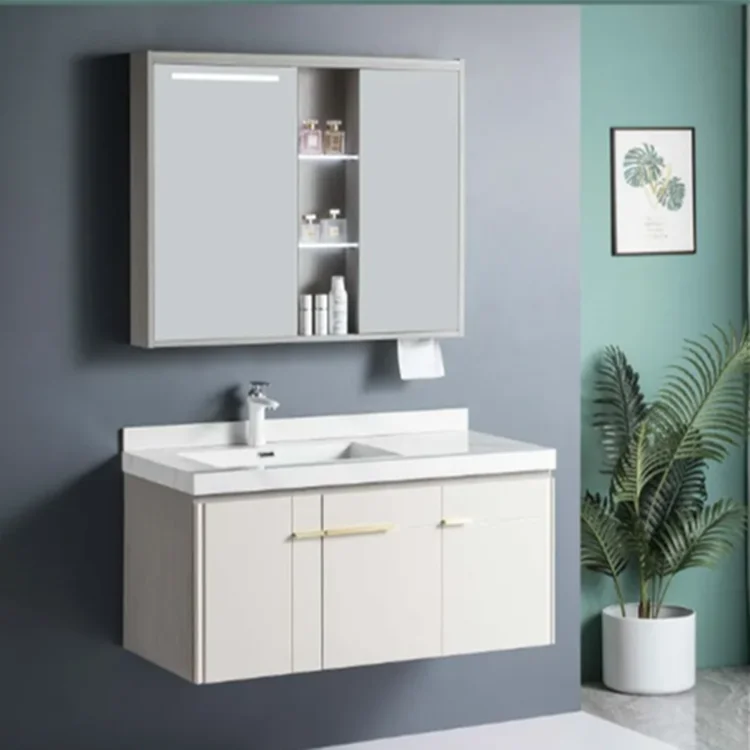 

Настенный деревянный шкафчик для ванной с зеркалом