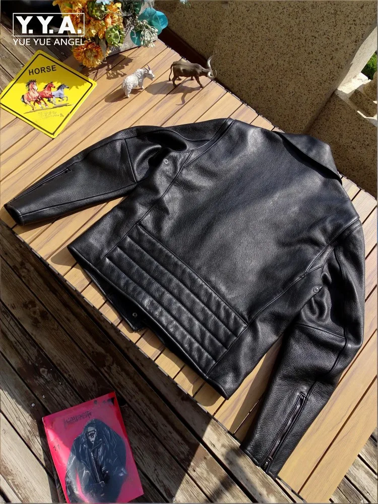 

Мужские повседневные куртки высшего качества из черной воловьей кожи в американском стиле, свободная куртка из натуральной кожи на молнии, модная верхняя одежда с отложным воротником