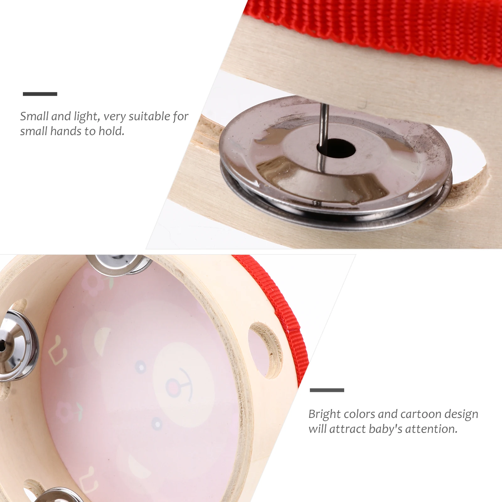 Pandeiro de madeira portátil crianças brinquedo handbell tambor instrumentos musicais percussão para