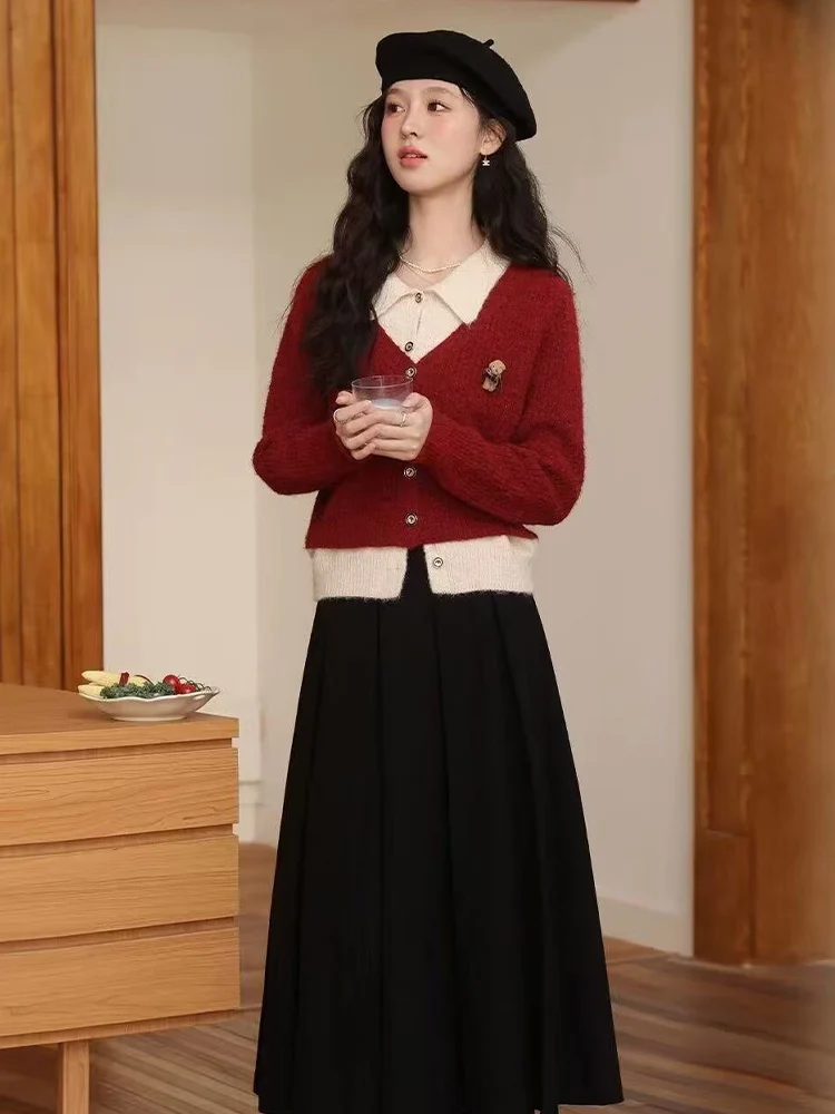 

Осенне-зимний новый женский трехмерный вязаный кардиган с медведем, искусственный свитер из двух частей с лацканами, куртка