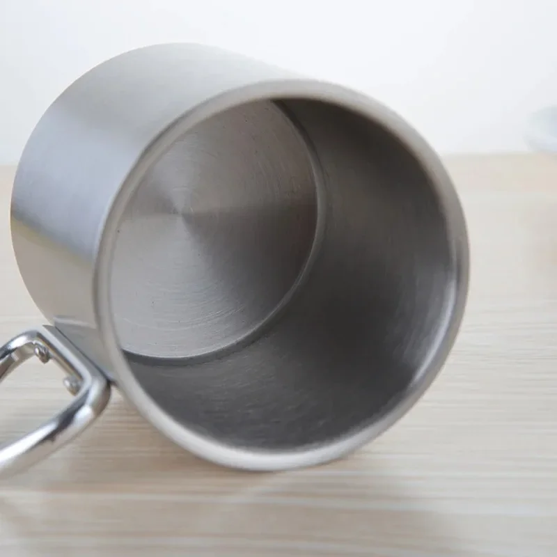 220/300ml Camping Travel Stainless Steel Cup Carabiner Hook Handle Picnic Water Mug Outdoor Travel Hike Cup Portable Mug