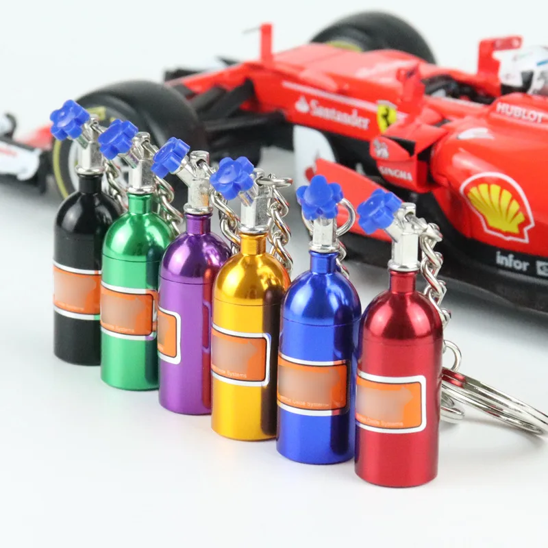 Simulation NOS Nitrous Oxide Bottle Keychain Creative Auto Parts Keyrings Fashion Car Keyholder Accessories Bag Charms Gifts