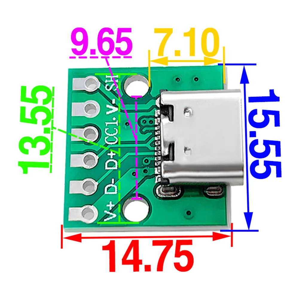 2/5/10pcs 6Solder Joint USB TYPE-C To DIP PCB Connector Needle Free Pinboard Test Board Solder Female Dip Pin Header Adapter
