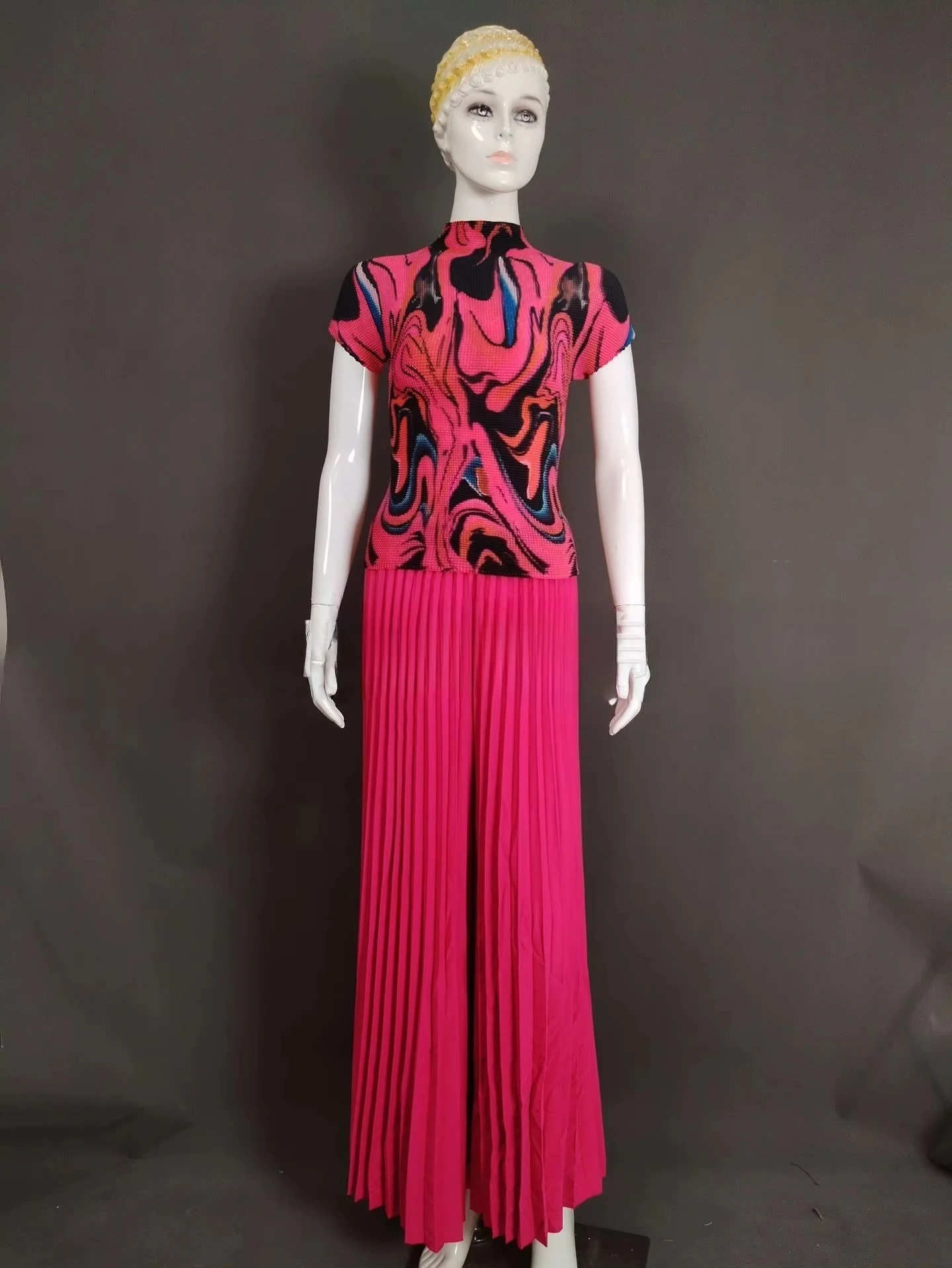 

Miayke Pleated Fashion Printed Corn Kernels T-shirt Top + Pleated Wide-leg Pants Two-piece Dress Women Clothing 2025 Summer New