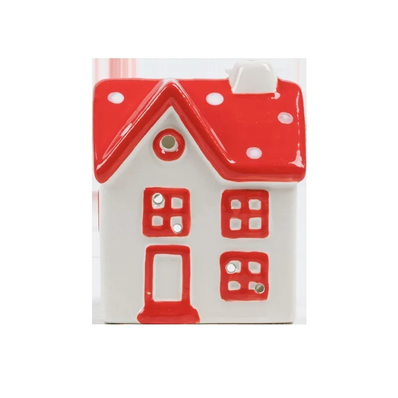 Kawaii Ceramic House Candle Holder Handmade Mini Christmas Ornament Desktop Decor Photo Props for Home Party