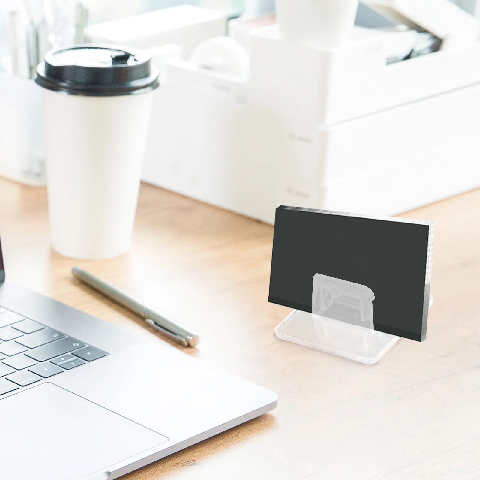 50Pcs Business Card Stand Plastic Card Holder Compact Vertical Display Holder Non-Slip Base Smooth Finish for Office Desk