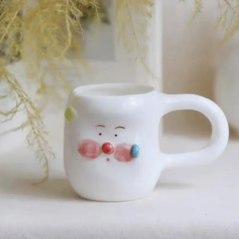 Funny Face Coffee Mug with Cloud & Raindrop, Handmade Pottery Mug, Cute Cartoon Ceramic Mug, Birthday Gift for Kids, Her, Friend