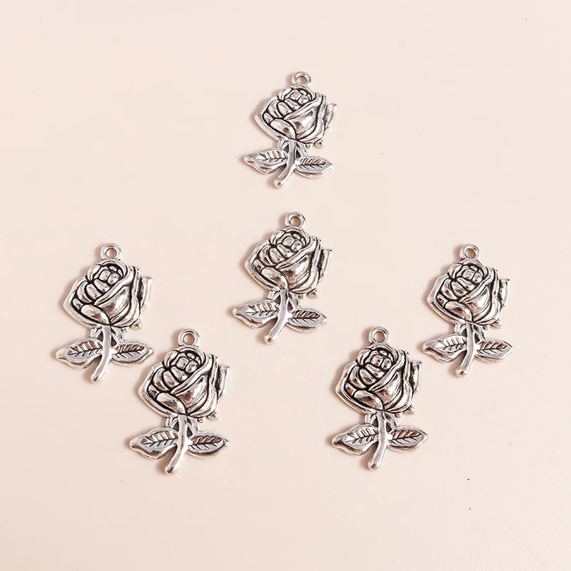 20 Stück 16x24mm Niedliche Blumen-Anhänger aus Legierung zum Basteln von Ohrhängern, Halsketten, Armbändern, DIY-Handwerk und Schmuckzubehör – Detail 5