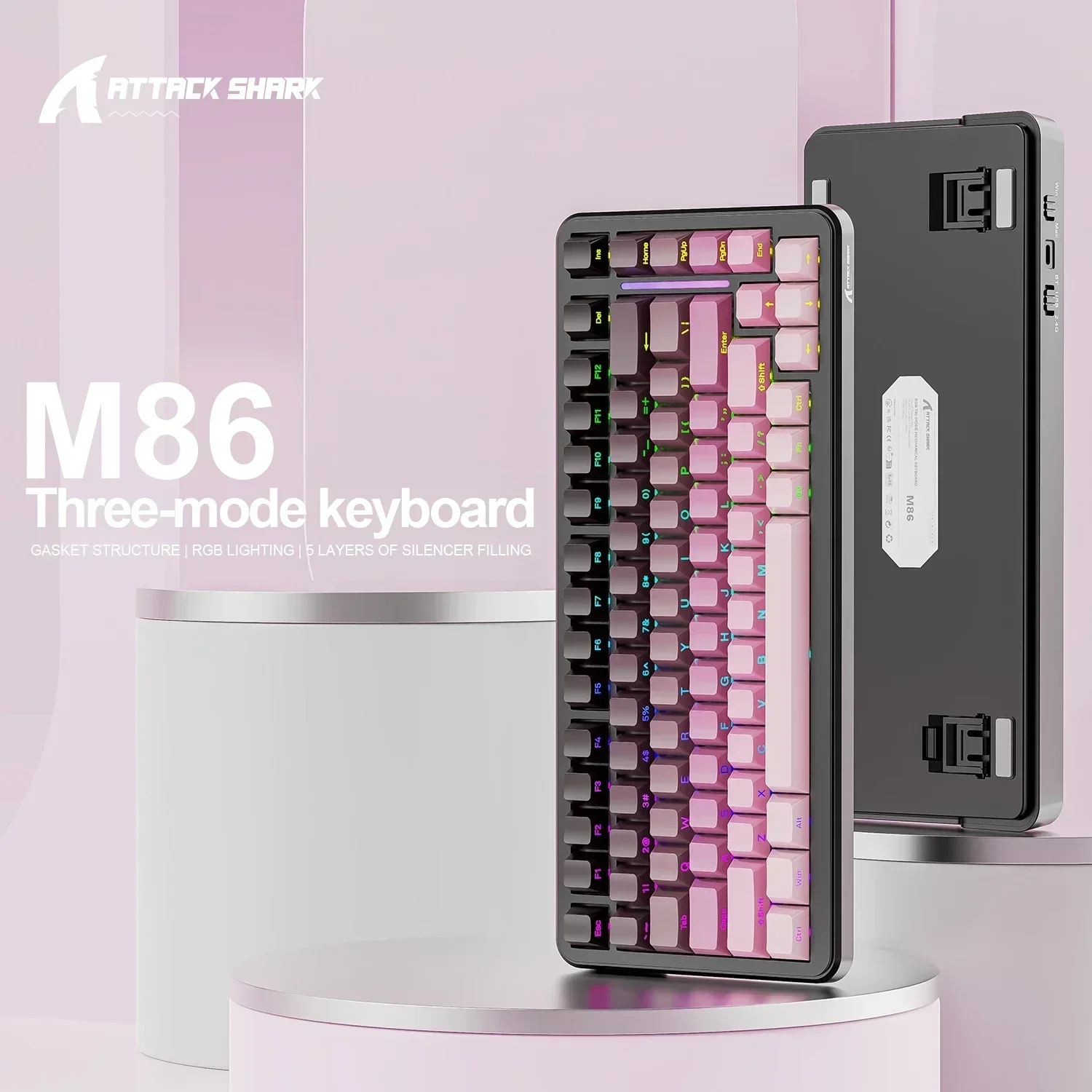 

Attack Shark M86 Wireless Bluetooth Side Sculpted Mechanical Keyboard Full Key Hot-swappable Conflict-free RGB Wired Keyboard