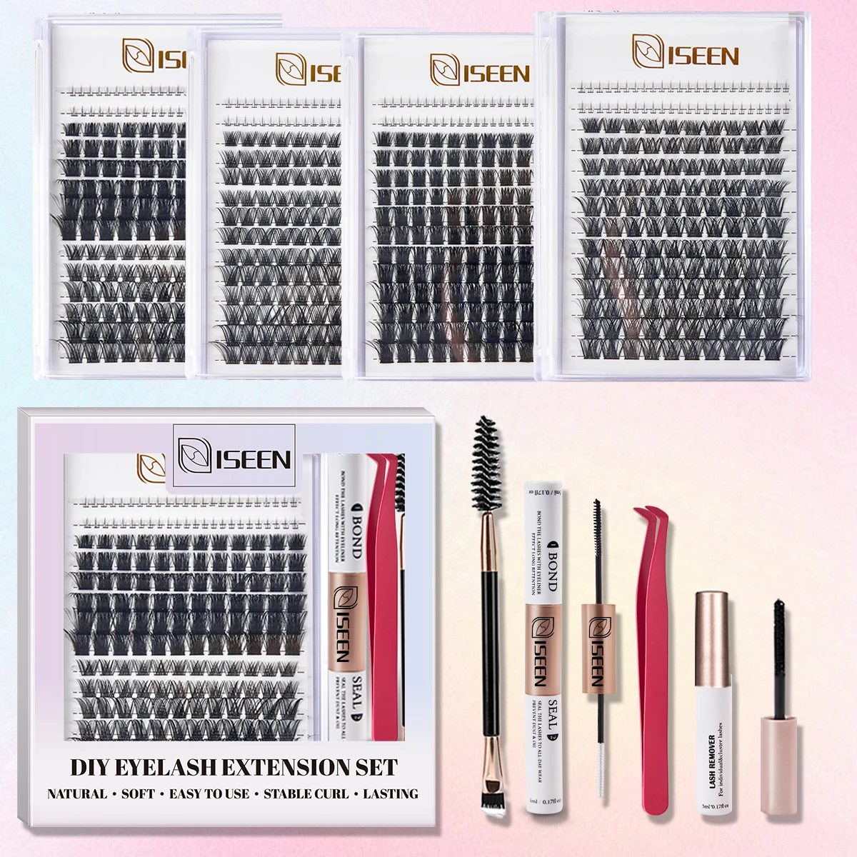 مجموعة الرموش الصناعية ذاتية التطعيم مجموعة الرموش الصناعية مجموعة نمط مختلط مع ملاقط غراء الرموش والفرش والمزيل