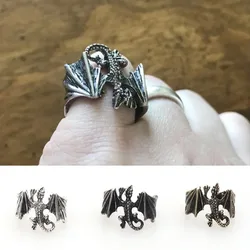 New European Fashion Simple Men Women Punk Wings Flying Dragon Ring Unisex Animal Adjustable Size Ring New Design Jewelry Gift