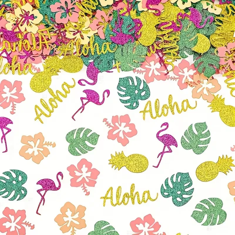

100pcs Hawaiian Confetti Flamingo Turtle Back Leaf Pineapple Flower Paper Scraps Aloha Summer Hawaii Birthday Party Supplies