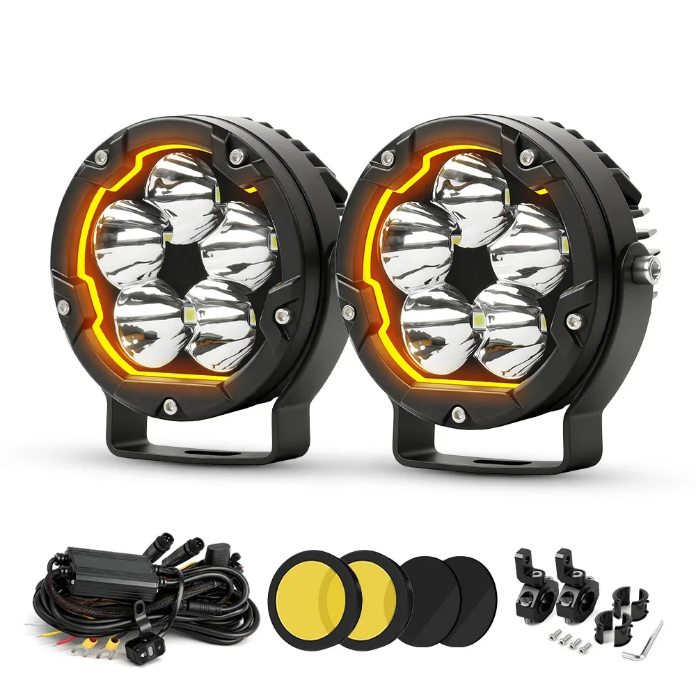 HAOLIDE 4“Motorcycle Auxiliary Spotlight Amber DRL High Low Beam Fog Light IP68 Waterproof Driving Lamp For R1250G off-road use