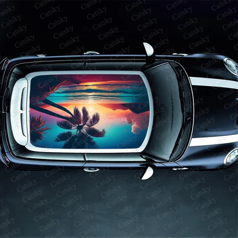 beach palm trees Car sticker decal roof sunroof decorative sticker vinyl film itache universal SUV car sticker decal view 2