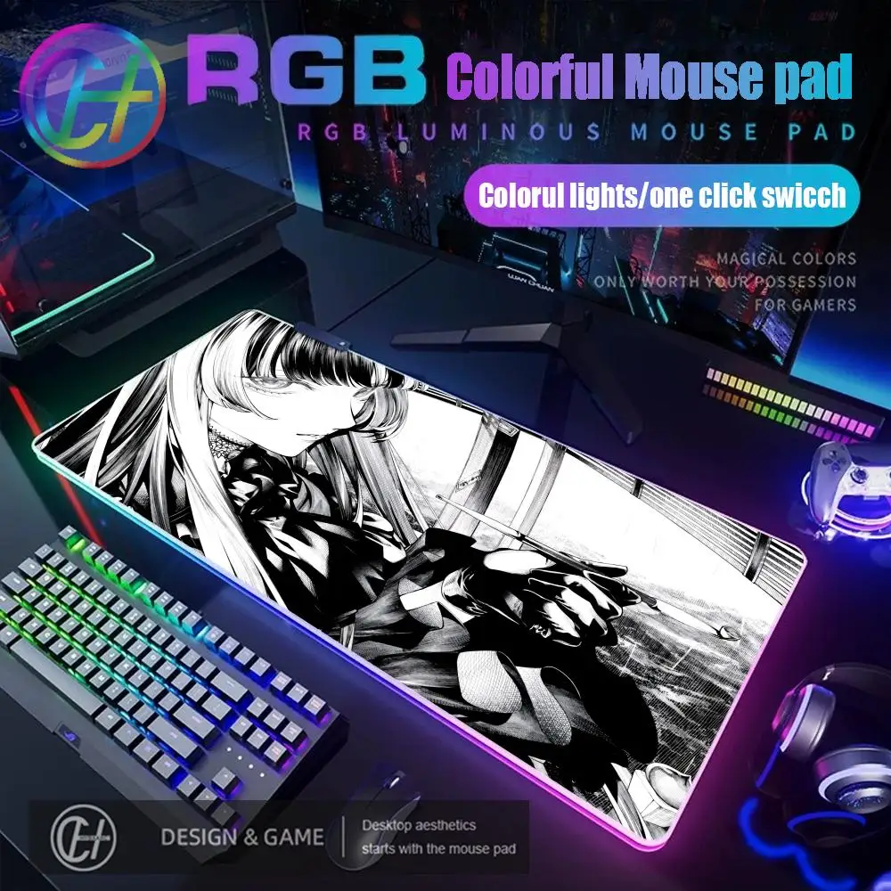 

HYBXAXC Virutal Idol Mouse Pad RGB Gaming Desk Mat HD Large LED Light XXL Kawaii Hololive Juufuutei Raden Keyboard Mouse Pad