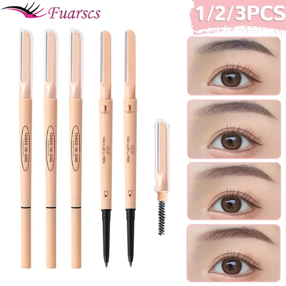 3-in-1 kaş kalemi çok kullanımlı su geçirmez kalıcı siyah kahverengi kaş jel kalem mat kaşlar makyaj kaş kazıyıcı ve fırça ile Gel