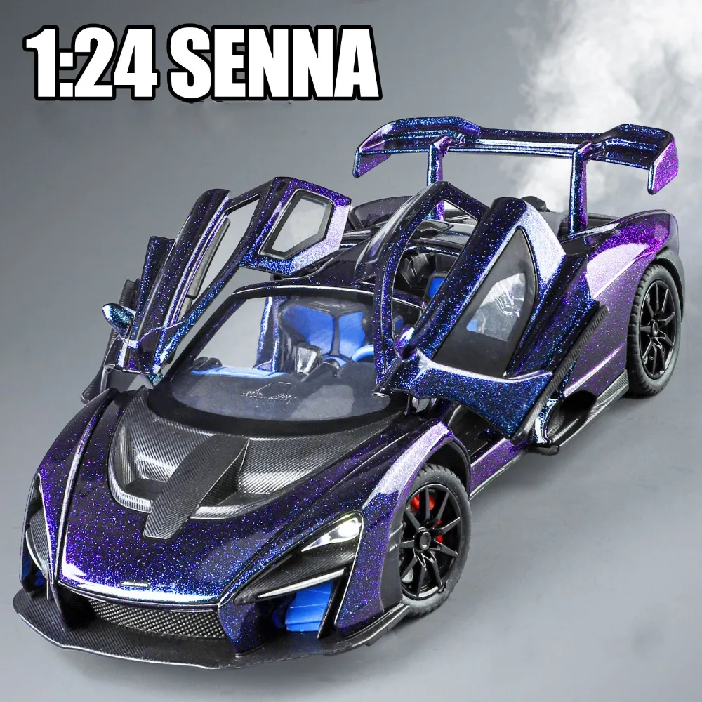 1:24 Senna Alloy Diecast Model Toy Cars Spray Version Wheel Steering Miniature Car with Pull Back Vehicle Hobby Collection Gifts