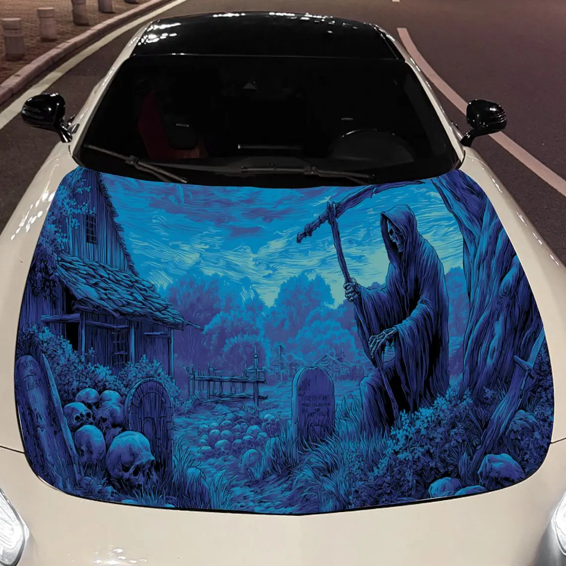 

Graveyard Reaper Car Hood Vinyl Stickers Car Surface Protection Decal Car Decoration Cover Vinyl Wraps Waterproof Self-adhesive