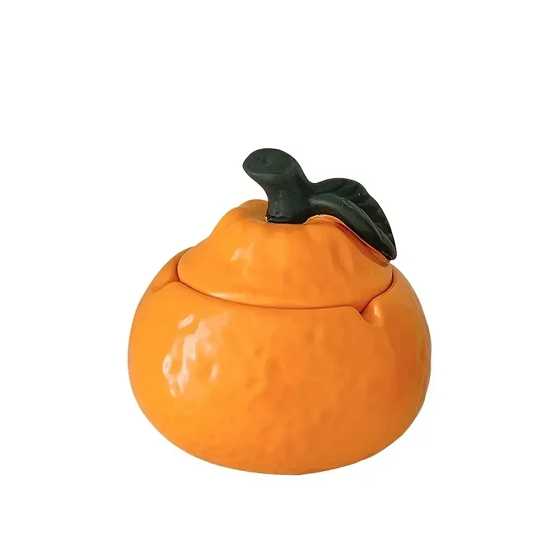 

New Creative Ceramic Orange with Lid Ashtray Cute Irregular Creative Orange Decorative Multi Functional Jar