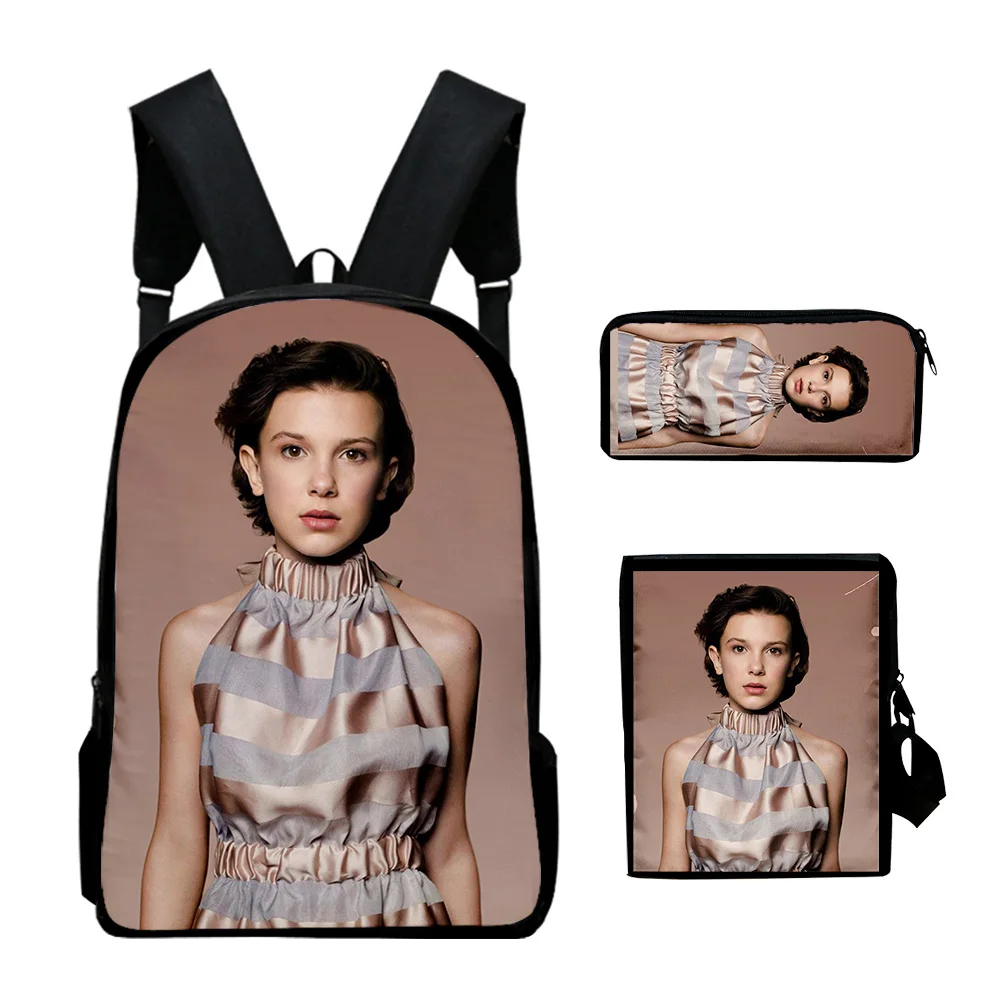 Cartoon Novelty Millie B Brown 3D Print 3pcs/Set pupil School Bags Laptop Daypack Backpack Inclined shoulder bag Pencil Case