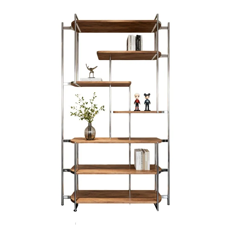 

Stainless steel bookshelf living room simple library bookcase floor shelf