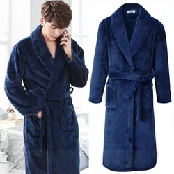 Plus Size Thick Flannel Men Robe Kimono Bathrobe Gown Coral Fleece Sleepwear Home Clothes Autumn Winter Nightwear Lounge Wear