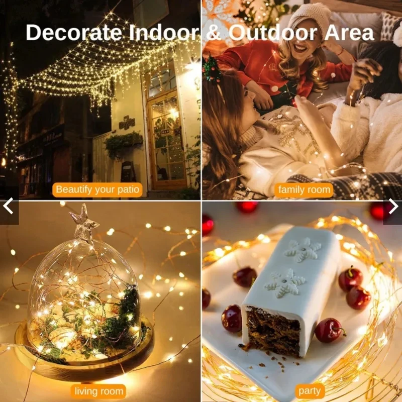 LED Fairy Lights Christmas Decoration Garland 8 Flashing Mode Xmas Wedding Party Bedroom Garden Waterproof EU Plug Festoon Light