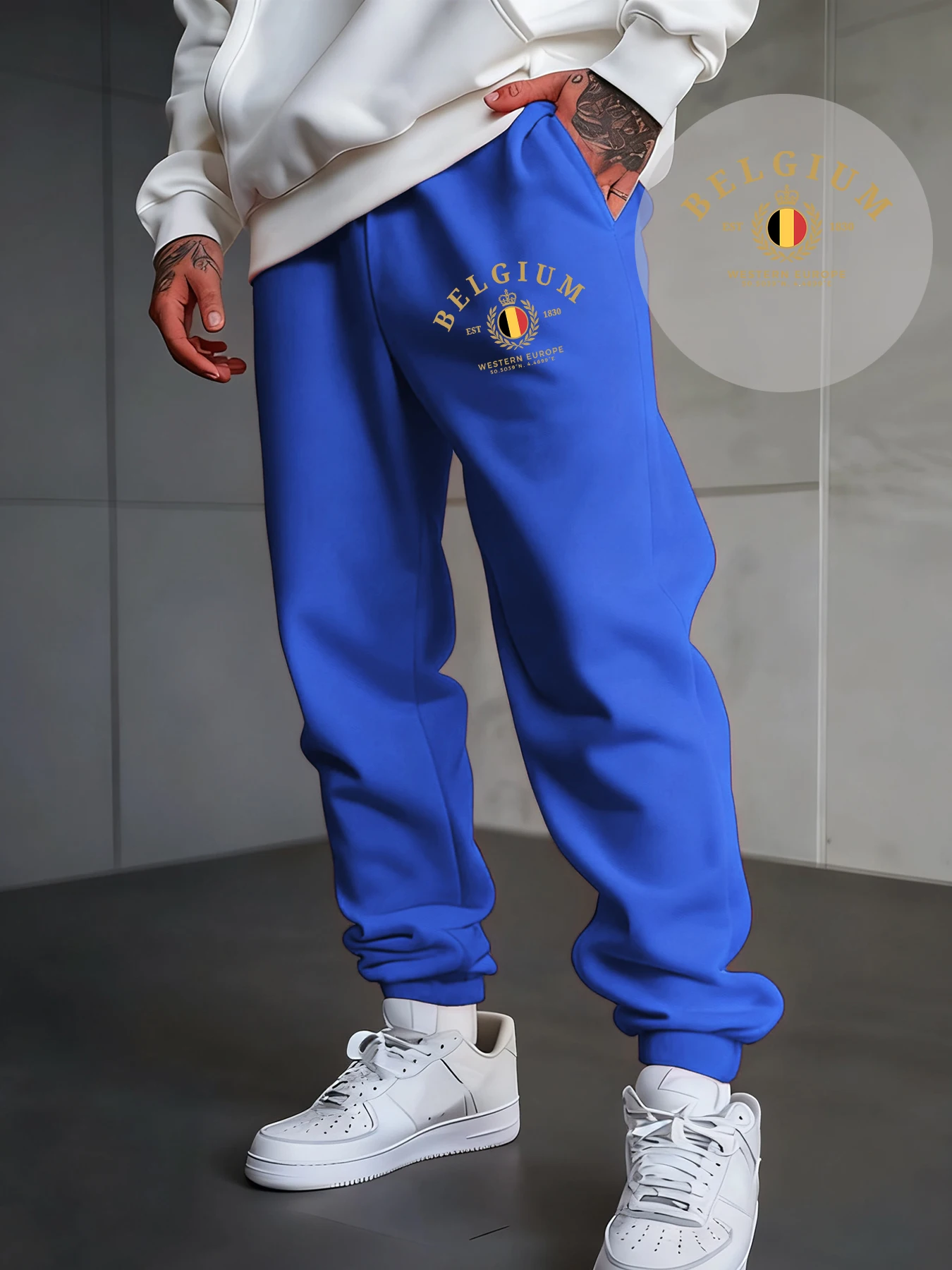 

Belgium Western Europe Est 1830 Print Men Sweatpants Casual Autumn Long Pants Pocket Jogging Pant Drawstring Fleece Trousers