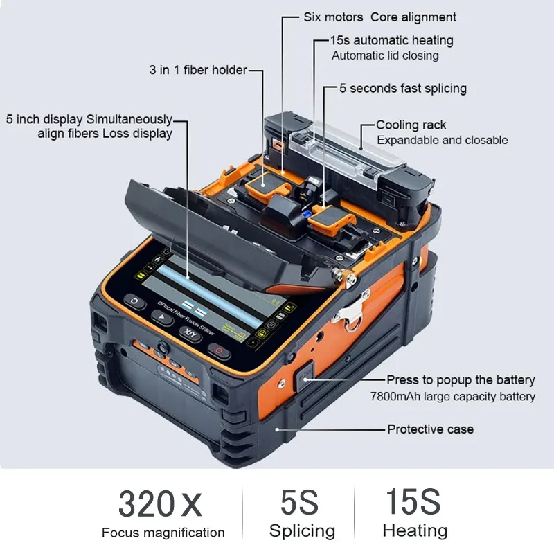 New Model AI-9 Fusion Splicing Six Motor Core Alignment Fiber Fusion Splicer Automatic FTTH Fiber Optical Welding Splicing