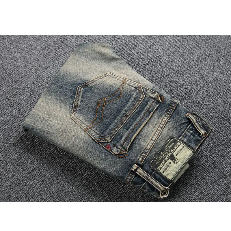 Fashion Designer Men Jeans Retro Washed Stretch Slim Fit Vintage Jeans High Quality Italian Style Casual Denim Pants Hombre
