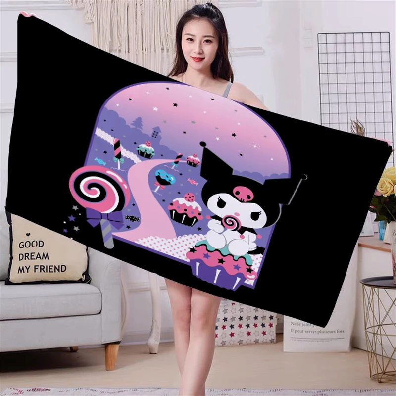 Sanrio New Cartoon Kuromi Hello Kitty My Melody Cute Beach Towel Microfiber Bath Towel Anime Character Absorbs Water and Quickly