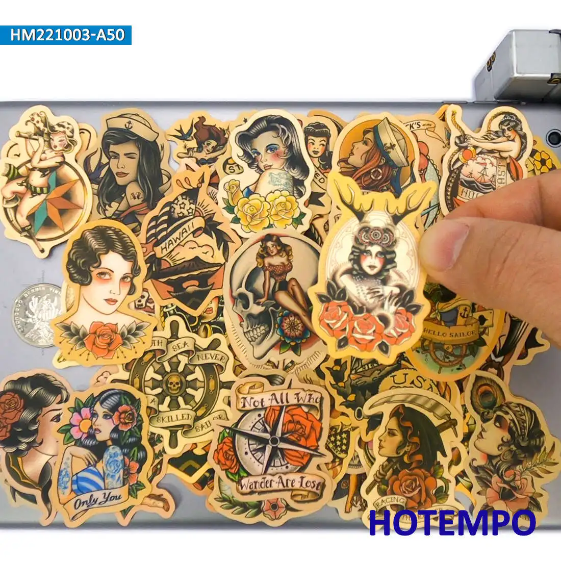 50PCS Sailor Girls Tattoo Stickers Nostalgia Retro Fashion Funny Decals for Laptop Skateboard Bike Motorcycle Car Phone Sticker