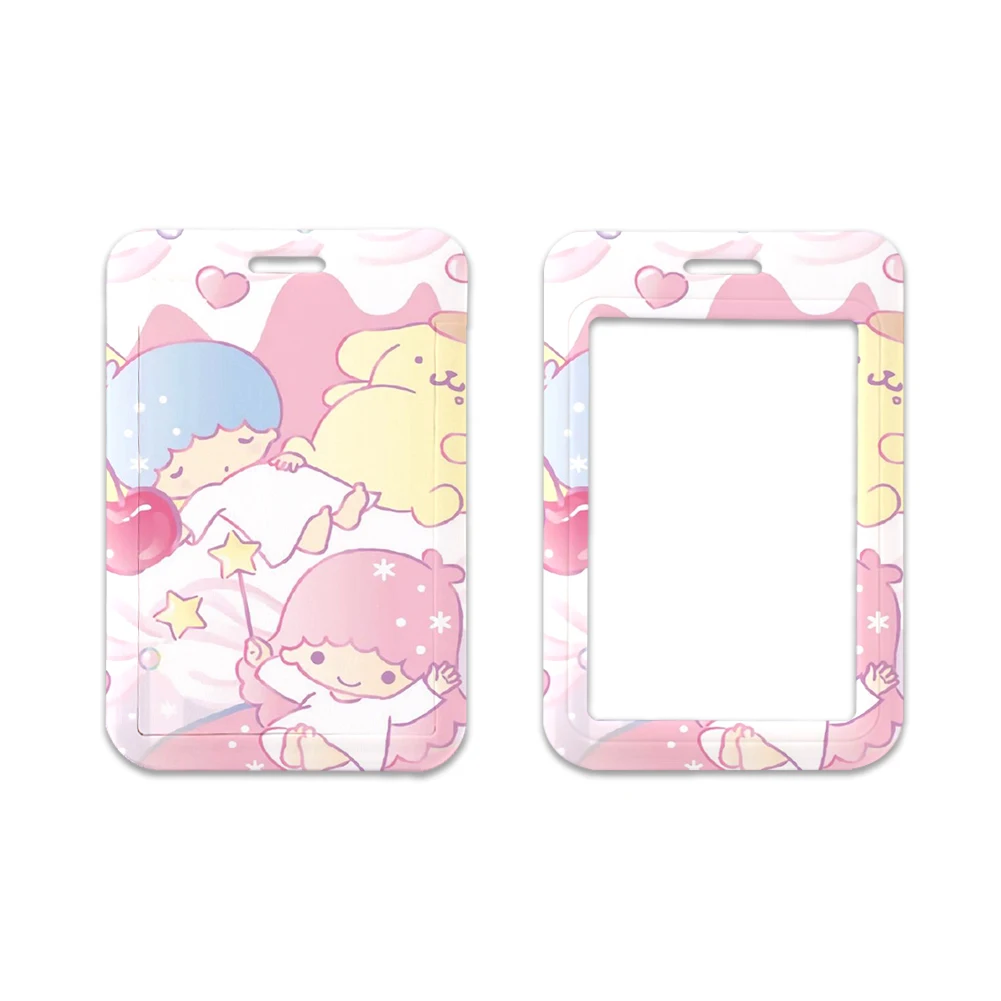 Sanrio-portatarjetas de estrellas gemelas pequeñas, soporte de insignia de cuerda colgante, correa para el cuello, funda de tarjeta de puerta, portatarjetas de identificación, regalo para niñas