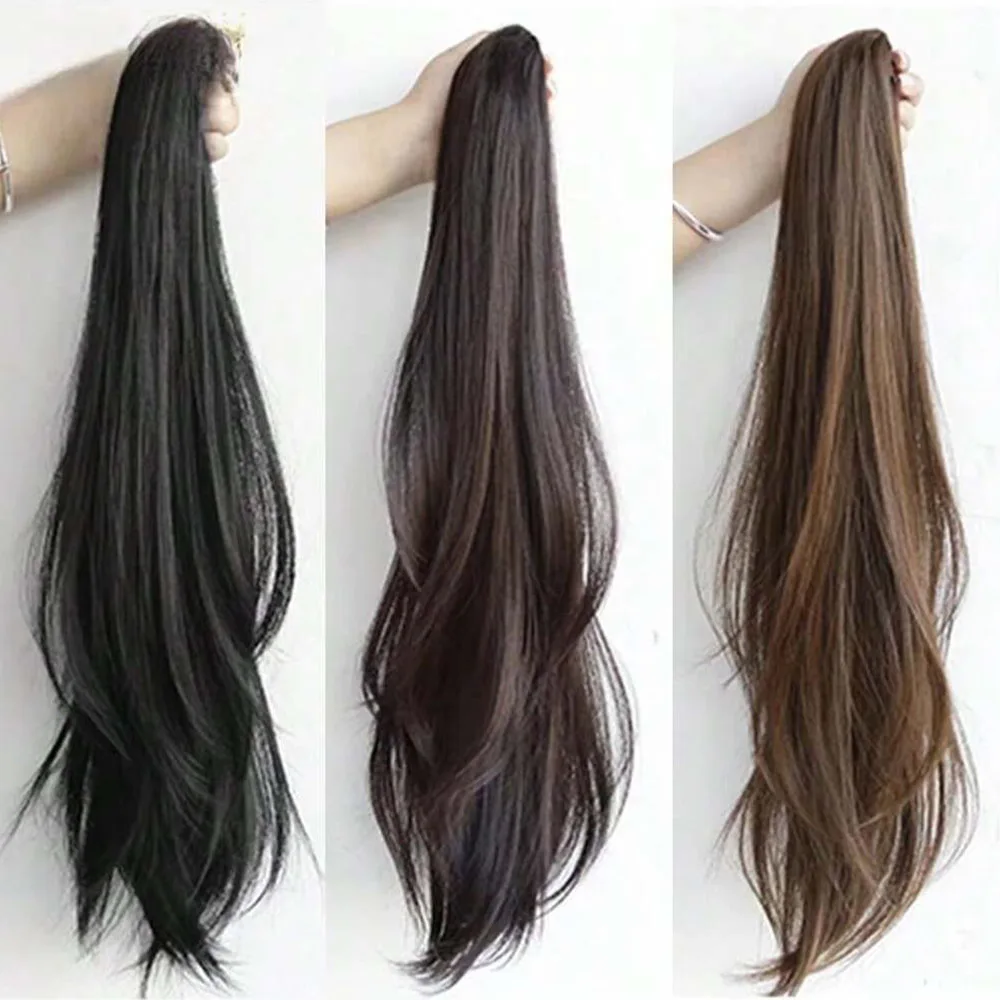 20Inch Synthetic Long Straight Grab Clip In Ponytail Hair Extensions Hairpiece For Women Hair Accessories