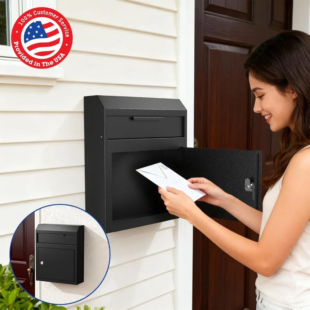 Large Wall Mount Locking Drop Box Safe - Heavy Duty Extra Large Lock Box for Keys, Mail, Rent, Checks, Deposit, and Payments (12'' x 4.25'' x 14.75'') - view 2