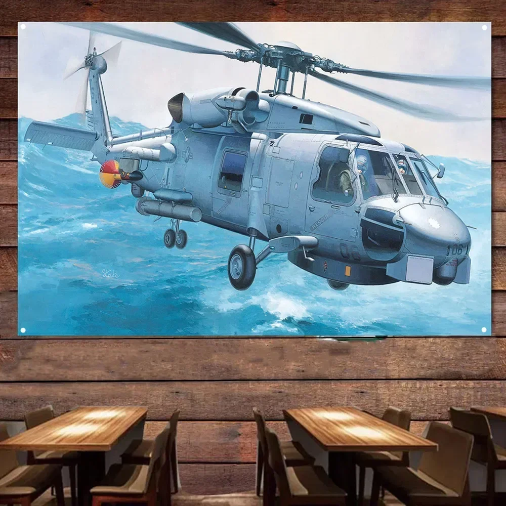 SH-60B Seahawk Attack Helicopter Poster - Collectible Art Works Gift By Army Fans - Aviation Art Decorative Banner & Flag