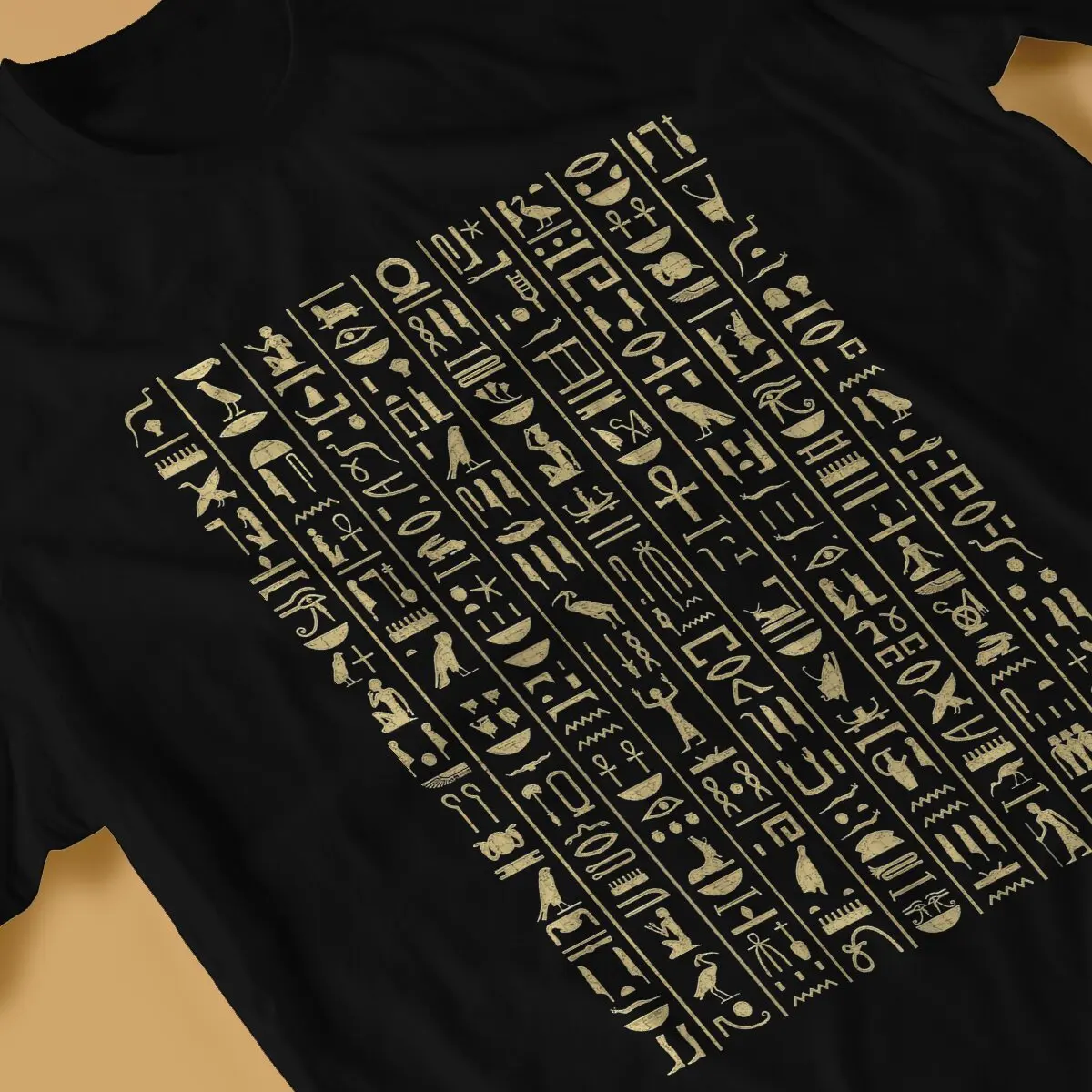 Magic Egyptian Ancient Egypt Culture Creative TShirt for Men Black & Gold Hieroglyphics  Round Neck Pure Cotton T Shirt