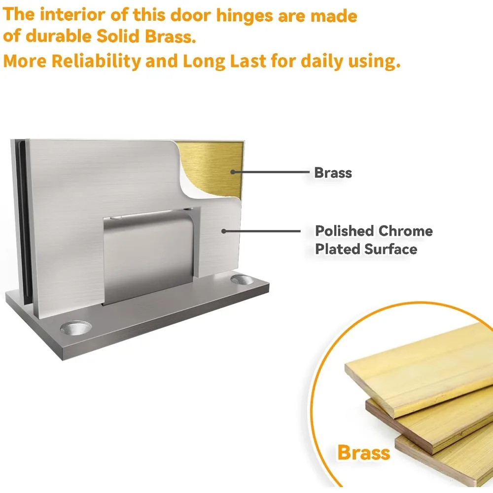 مفصل باب دش نحاسي صلب عالي التحمل 90 درجة، مناسب للزجاج المقسى السميك 3/8 إلى 1/2، تركيب من الجدار إلى الإطار، Du