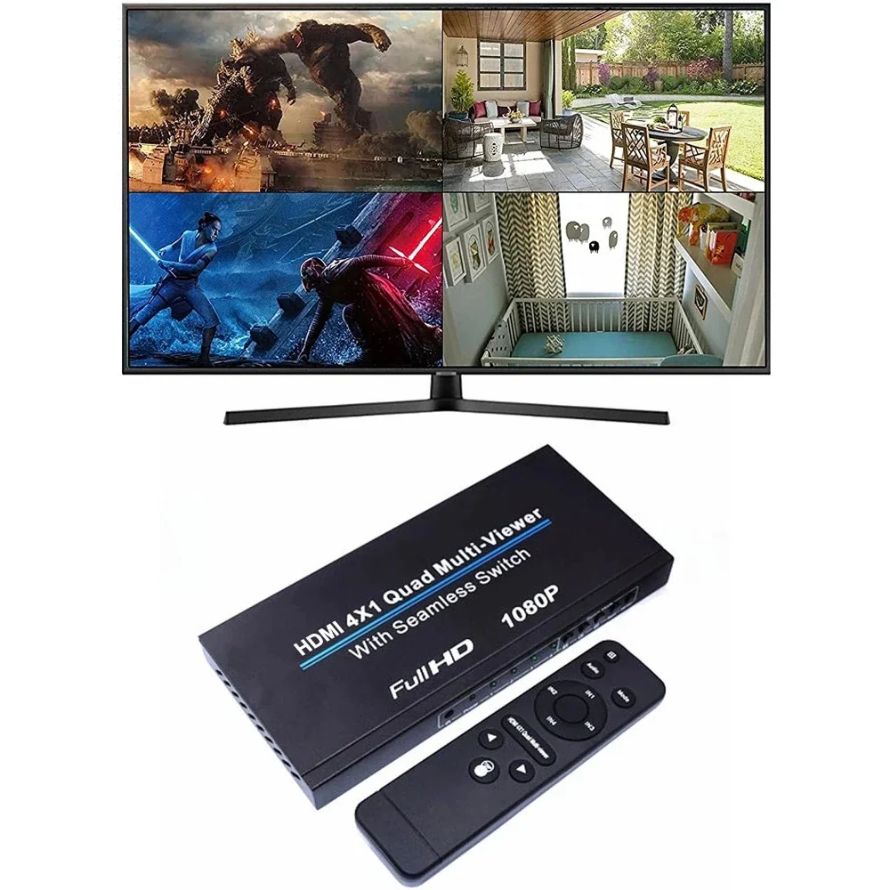 HDMI Quad Screen Multiviewer, Switcher sem emenda, 6 modos de exibição, câmera, laptop, PC para TV, 4 em 1 saída, 1080p, 4 em 1