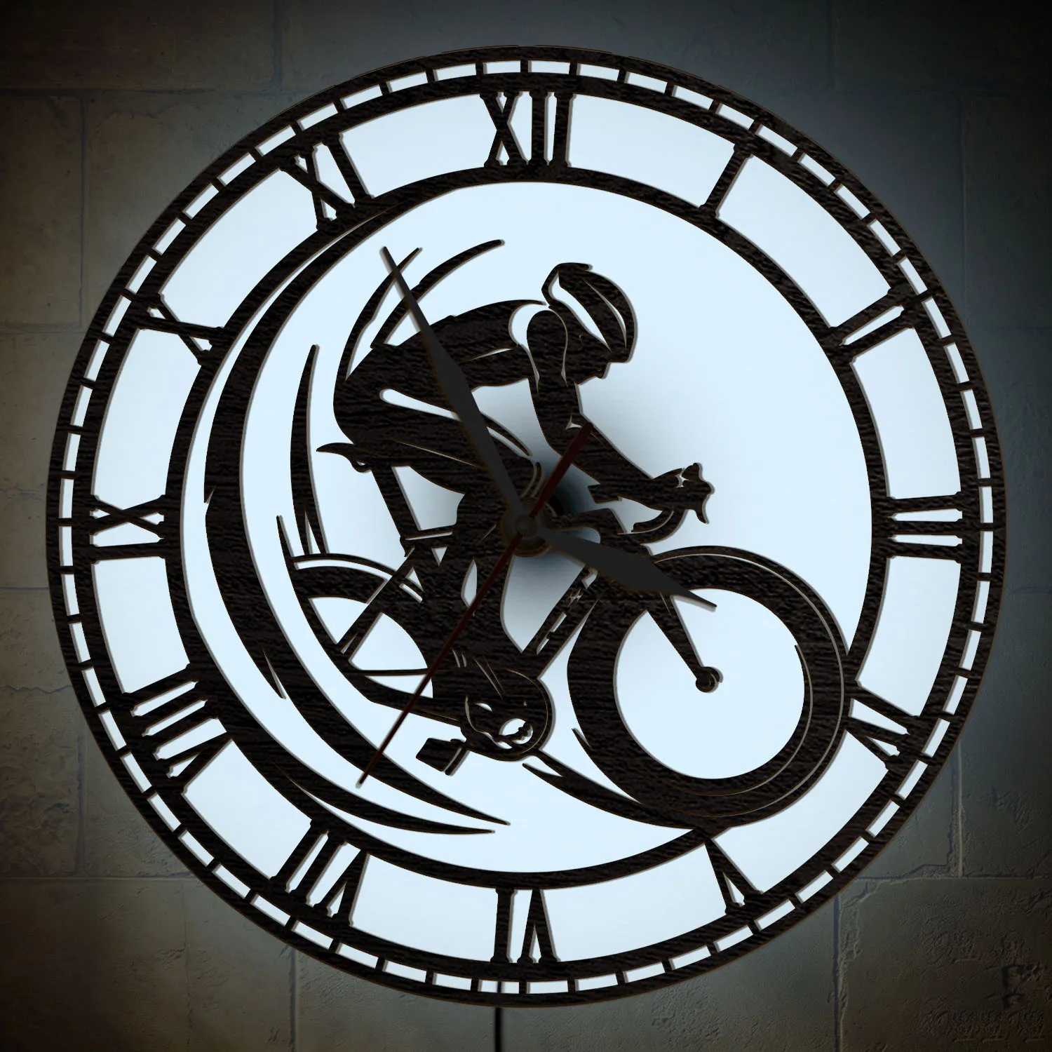 Personalized Road Cyclist Night Light Wall Clock For Gym Garage Boys Room Custom Bicycle Rider Name RGB LED Backlight Wall Clock