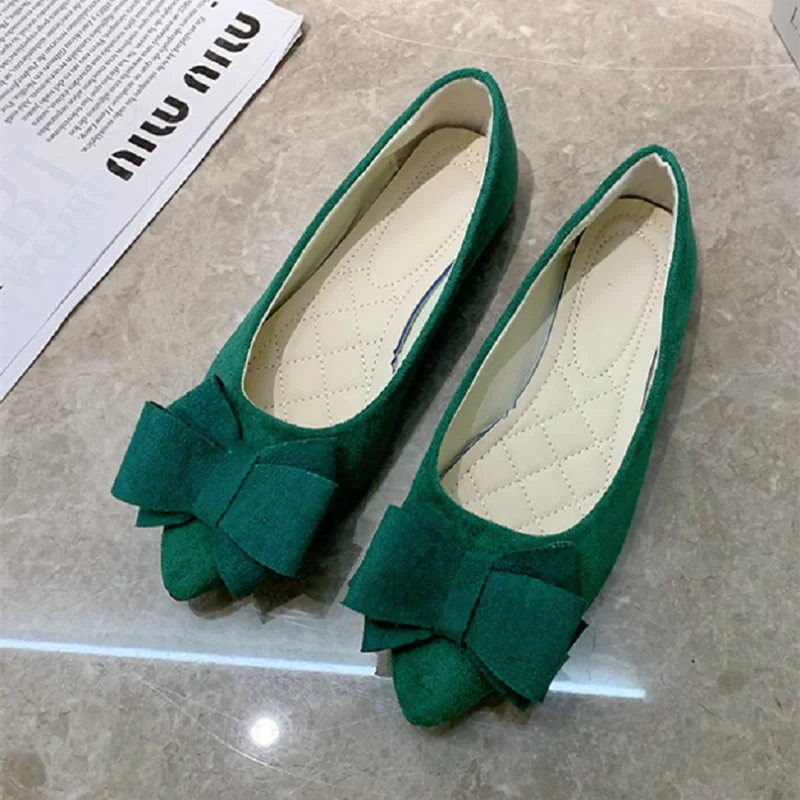 Zapatos de mujer หญิงสีเขียวน้ําหนักเบา Bow Tie SLIP บนรองเท้าสบายๆสีดําโรงแรมทํางานอาชีพรองเท้า fa39