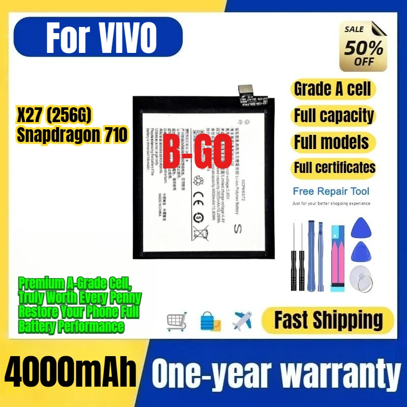 B-G0 for VIVO X27 (256G)/Snapdragon 710 Phone Battery 0 Cycle High Capacity Battery Replacement Bateria Grade A Cell with Tools