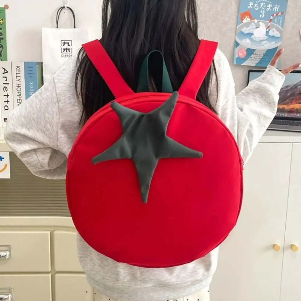 Creative Cute Tomato Backpack Lightweight Casual Large Capacity Backpack Waterproof Zipper Student Schoolbag Teenagers
